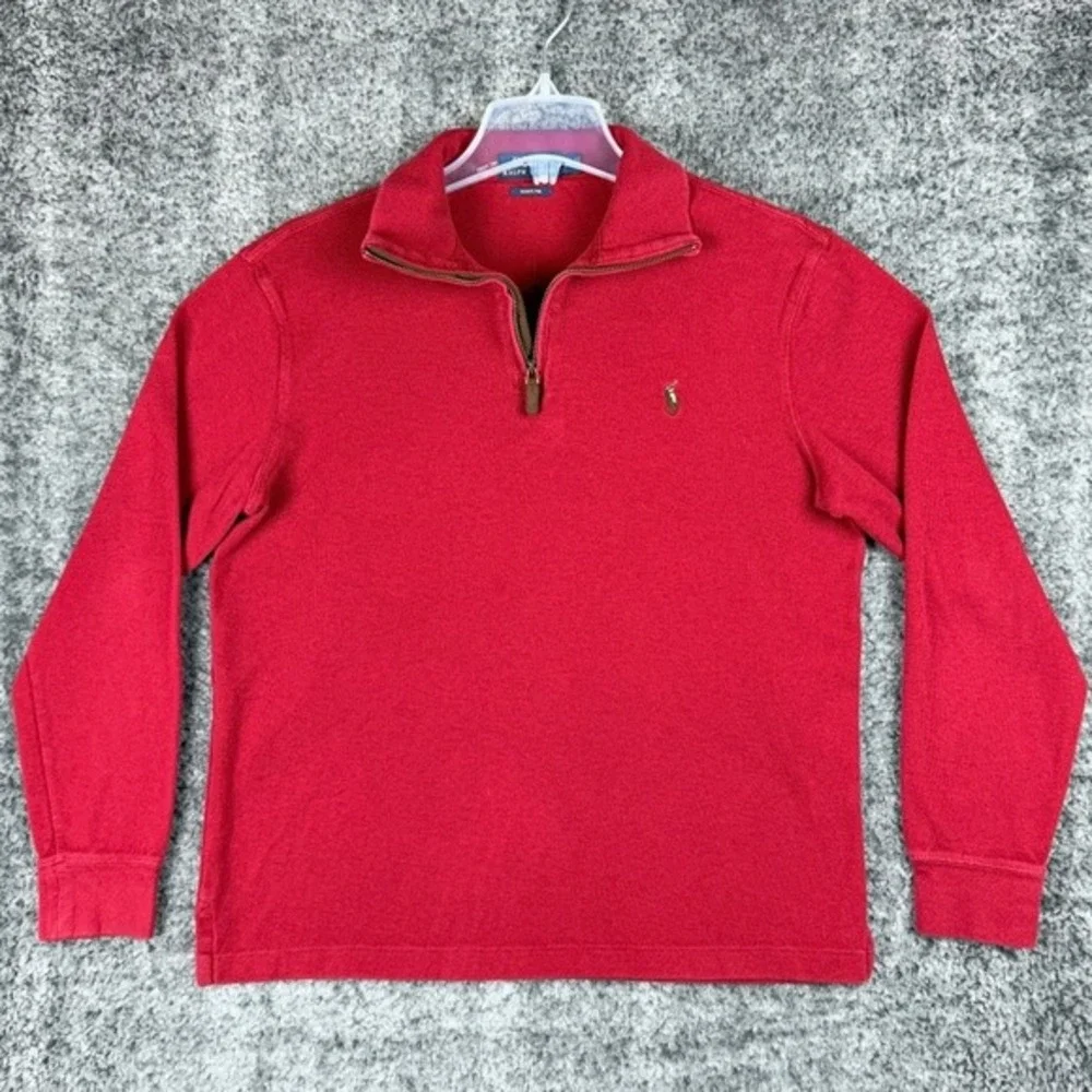 Polo Ralph Lauren Men's Size M Red Estate Rib Pony‎ Cotton 1/4 Pullover Sweater